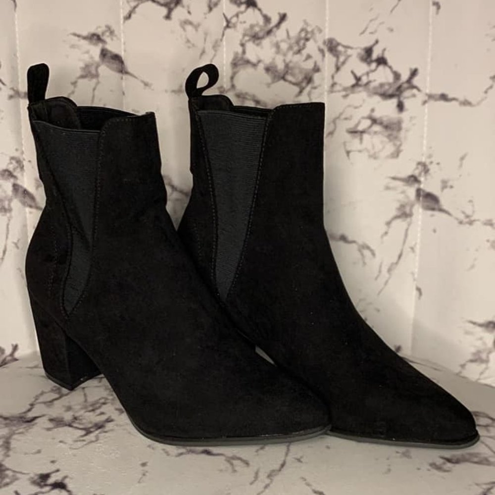 Black Suede Pointed-Toe Ankle Booties